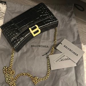 balenciaga hourglass wallet on chain silver glitter